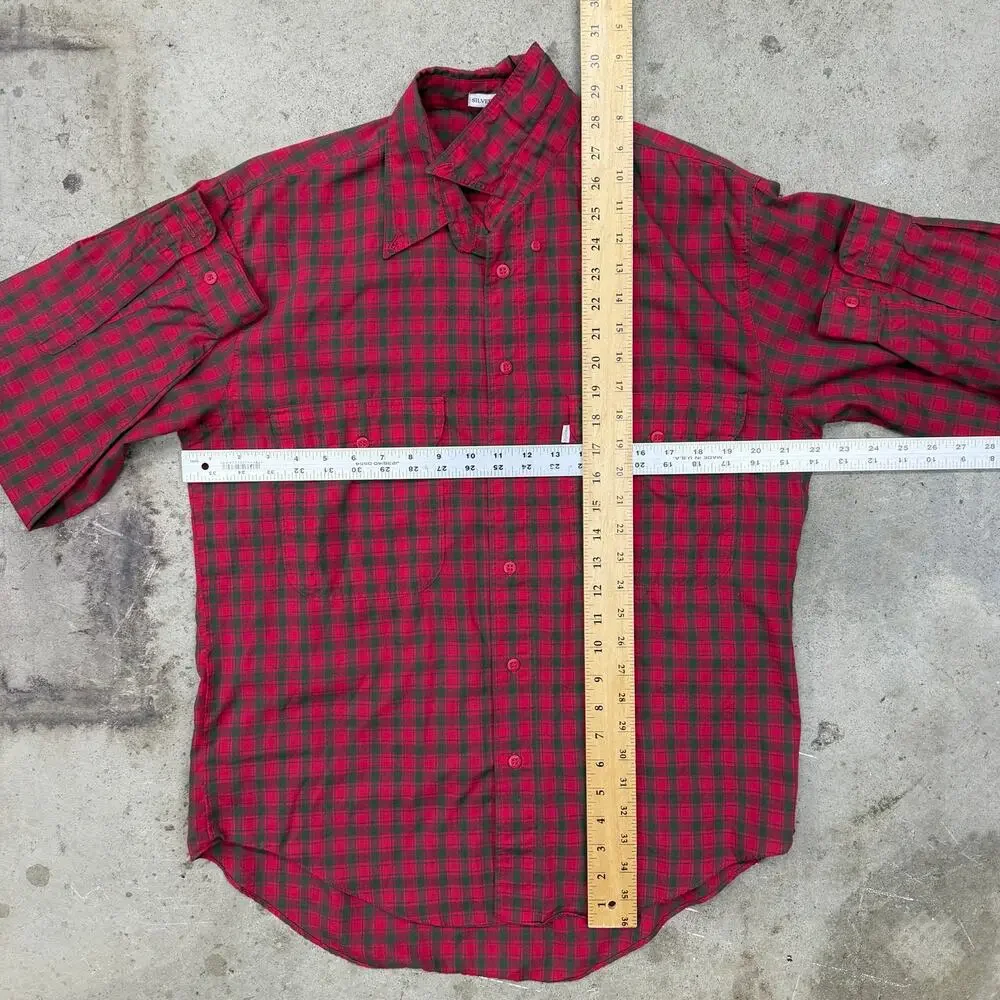 Vintage Levi’s Silver Label Tab Plaid Button Up Shirt Medium Red Gray M Utility